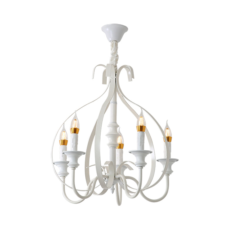 Metal Branch Chandelier Modernism 5 Heads White Pendant Lighting Fixture for Dining Room