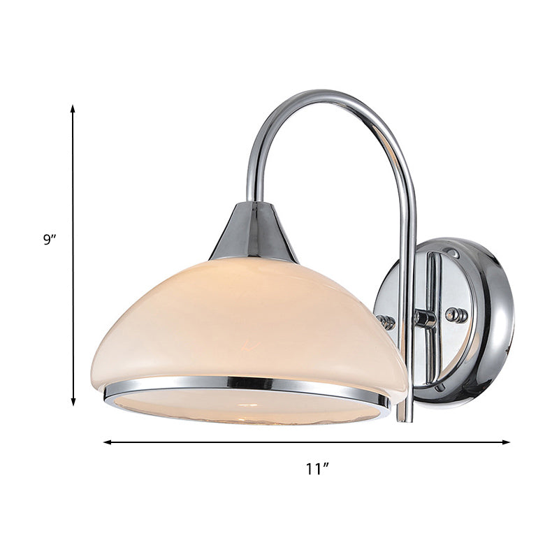 Bowl Shade Bedroom Wall Lighting Retro Frosted Glass 1-Head Nickle Wall Sconce Light