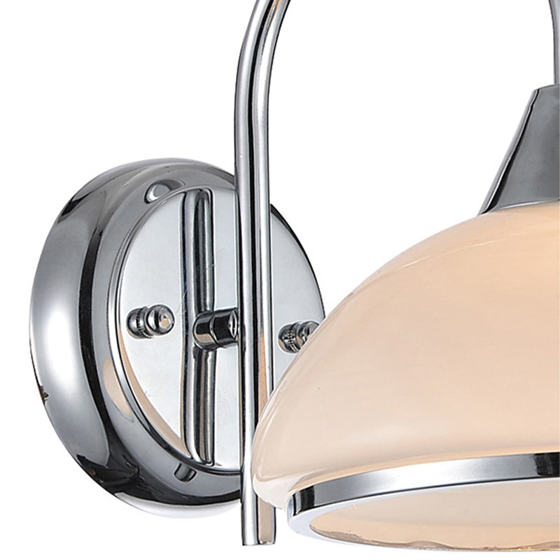 Bowl Shade Bedroom Wall Lighting Retro Frosted Glass 1-Head Nickle Wall Sconce Light