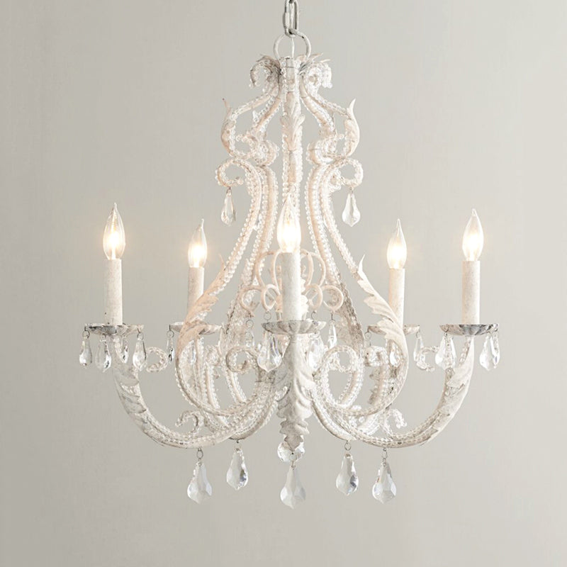 Grey/White Spur Chandelier Modern 5/6 Heads Crystal Ceiling Pendant Light for Living Room