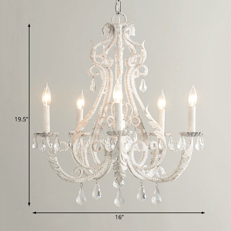 Grey/White Spur Chandelier Modern 5/6 Heads Crystal Ceiling Pendant Light for Living Room
