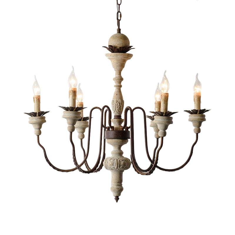 6 Bulbs Starburst Ceiling Chandelier Traditional Wood Suspended Lighting Fixture in Grey