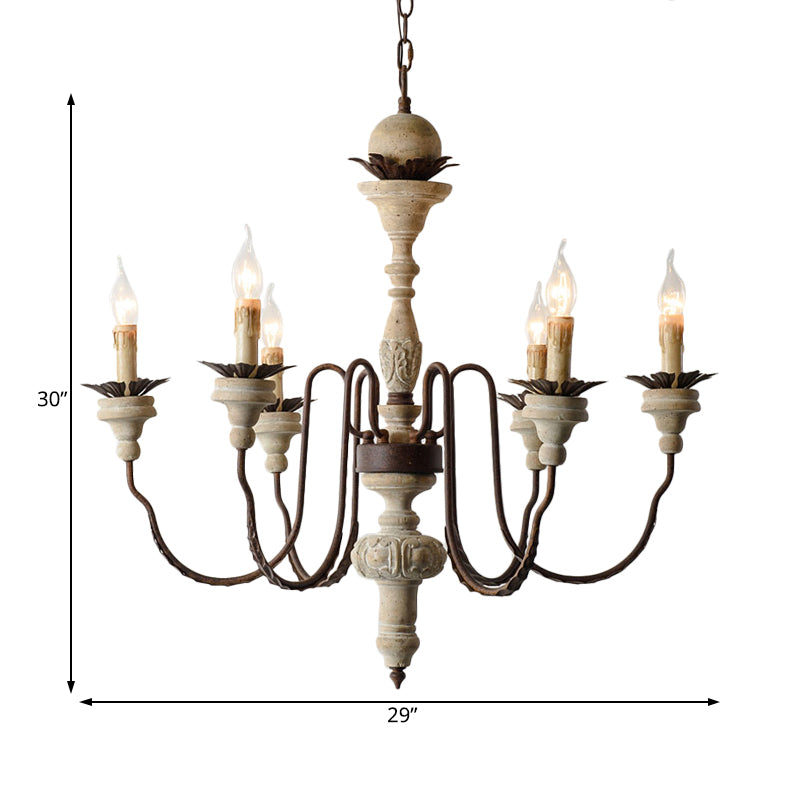 6 Bulbs Starburst Ceiling Chandelier Traditional Wood Suspended Lighting Fixture in Grey