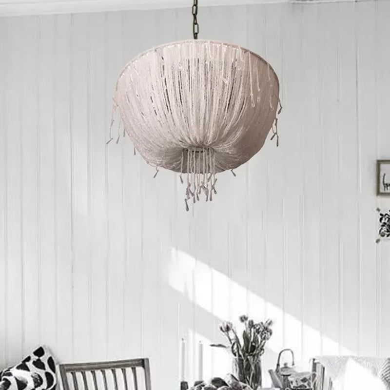 Contemporary Dome Hanging Chandelier Crystal 3 Bulbs Suspension Light in White for Dining Room