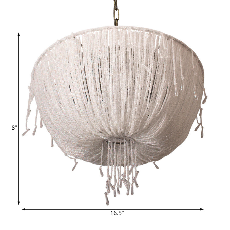 Contemporary Dome Hanging Chandelier Crystal 3 Bulbs Suspension Light in White for Dining Room