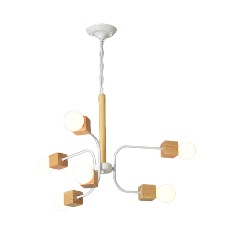 Weißer/schwarz gebogener Arm Anhänger Kronleuchter Moderne Multi Lights Holzhängerlampe mit Kette