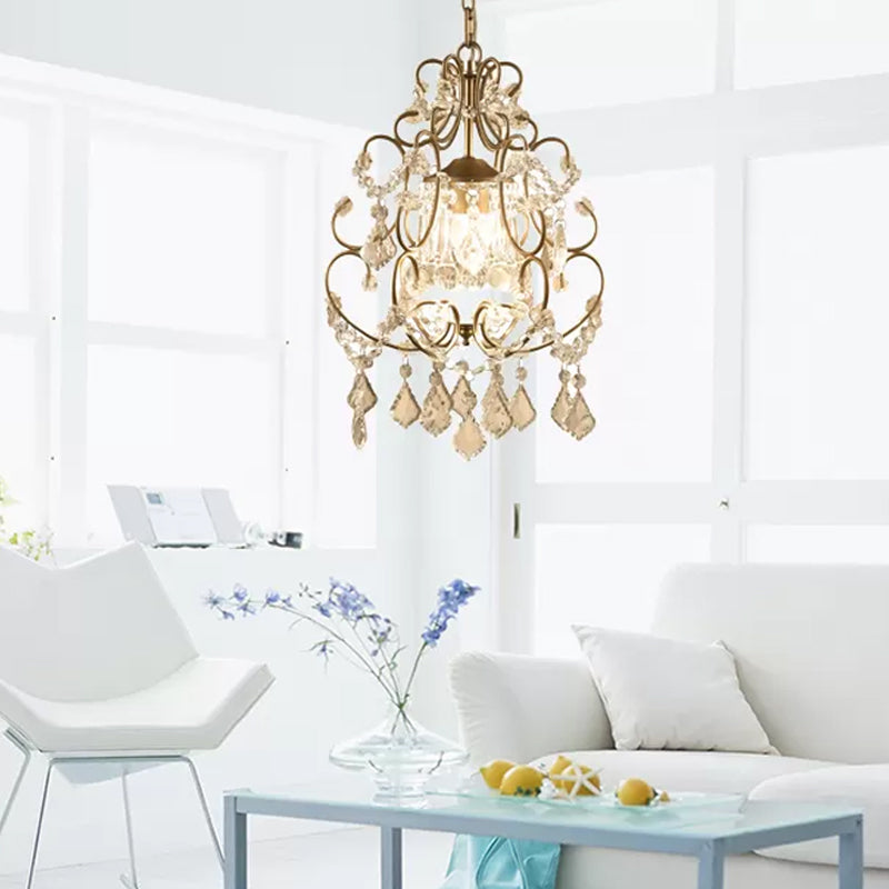 Gourd Pendant Lighting Nordic Crystal 1/3 Bulbs Brass Hanging Lamp for Living Room