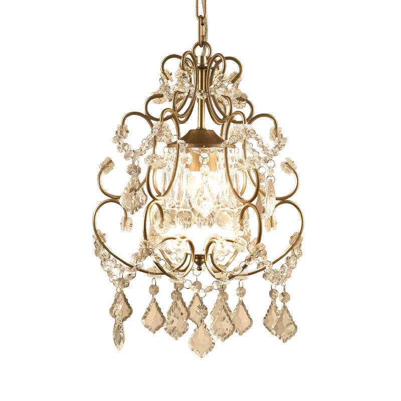 Gourd Pendant Lighting Nordic Crystal 1/3 Bulbs Brass Hanging Lamp for Living Room