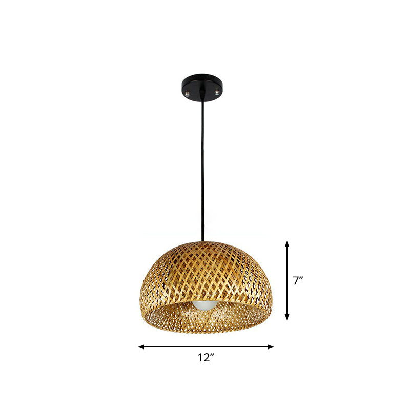 Chinese Hand-Weaving Hanging Light Bamboo 1 Head Living Room Pendulum Light in Beige