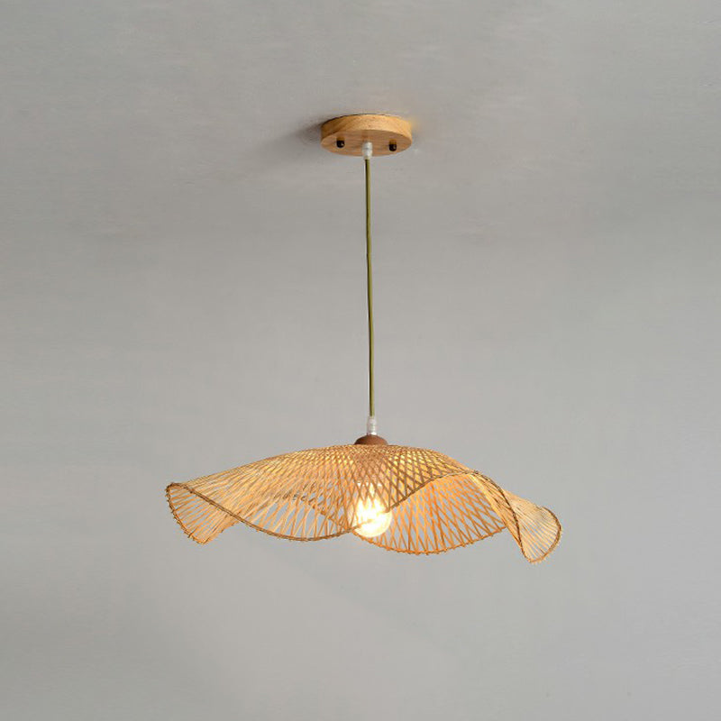 Lotus Leaf Shaped Corridor Pendant Lamp Bamboo 1-Light Modernist Suspension Light in Beige