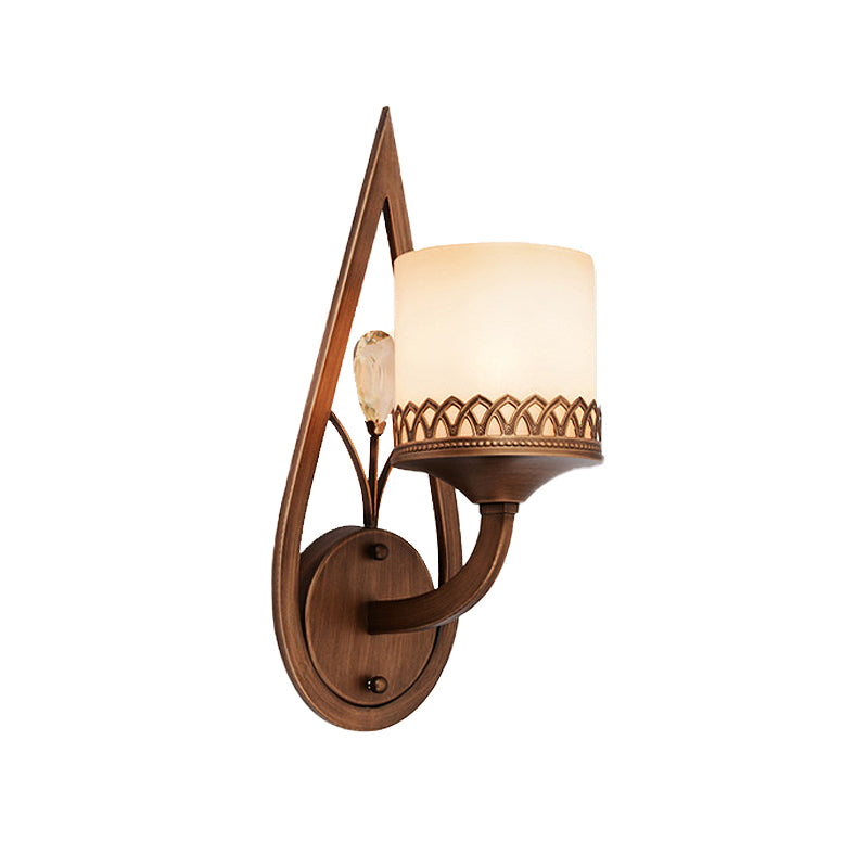 Koffiecilinder Wandlamp Retro Melkglasschaduw 1/2-Licht woonkamer Wandlamp met kristallen accent