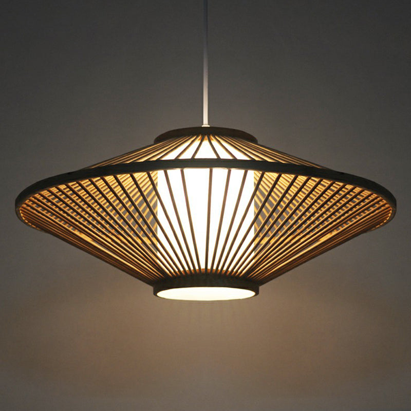 Conical Cage Bamboo Suspension Light Contemporary 1 Head Wood Ceiling Pendant Lamp