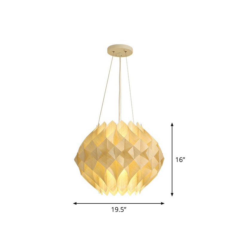 Nordic Globe Hanging Light Wooden 1-Light Dining Room Ceiling Suspension Lamp in Beige