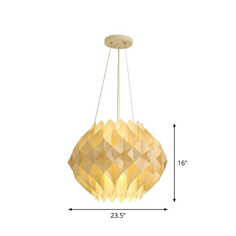 Nordic Globe Hanging Light Wooden 1-Light Dining Room Ceiling Suspension Lamp in Beige