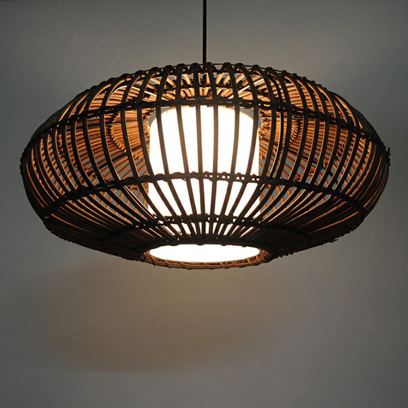 Lantern Hanging Light Fixture Chinese Bamboo 1-Light Suspension Lighting for Dining Room