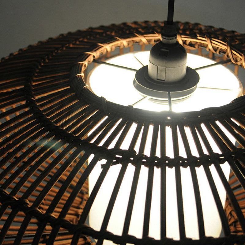 Lantern Hanging Light Fixture Chinese Bamboo 1-Light Suspension Lighting for Dining Room