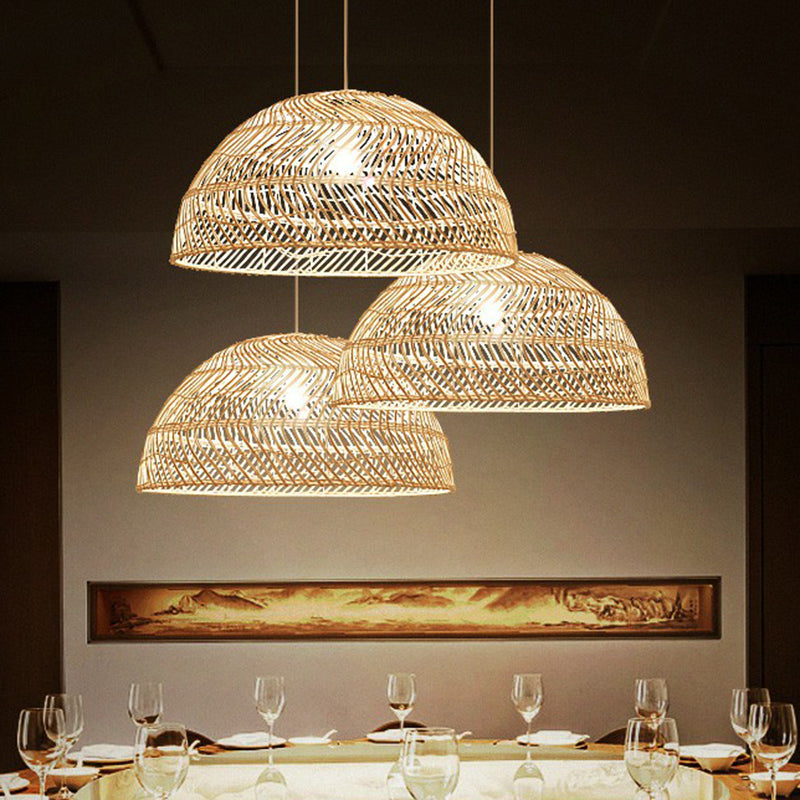 Half-Sphere Pendant Lighting Modern Bamboo Fiber 1-Light Dining Room Suspension Light