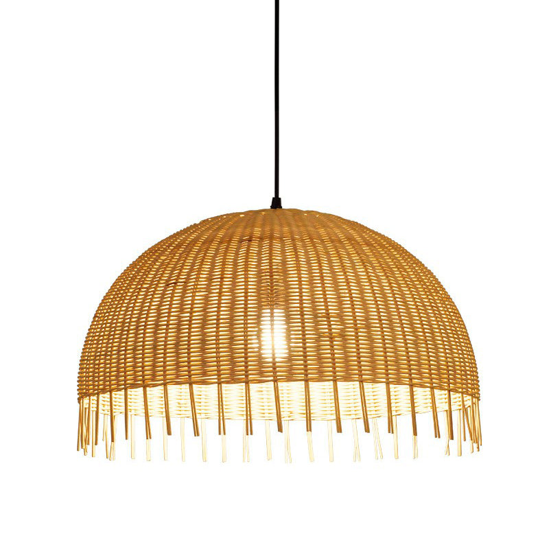 Minimalist 1 Head Down Lighting Wood Unfinished-Look Dome Pendant Light with Bamboo Shade