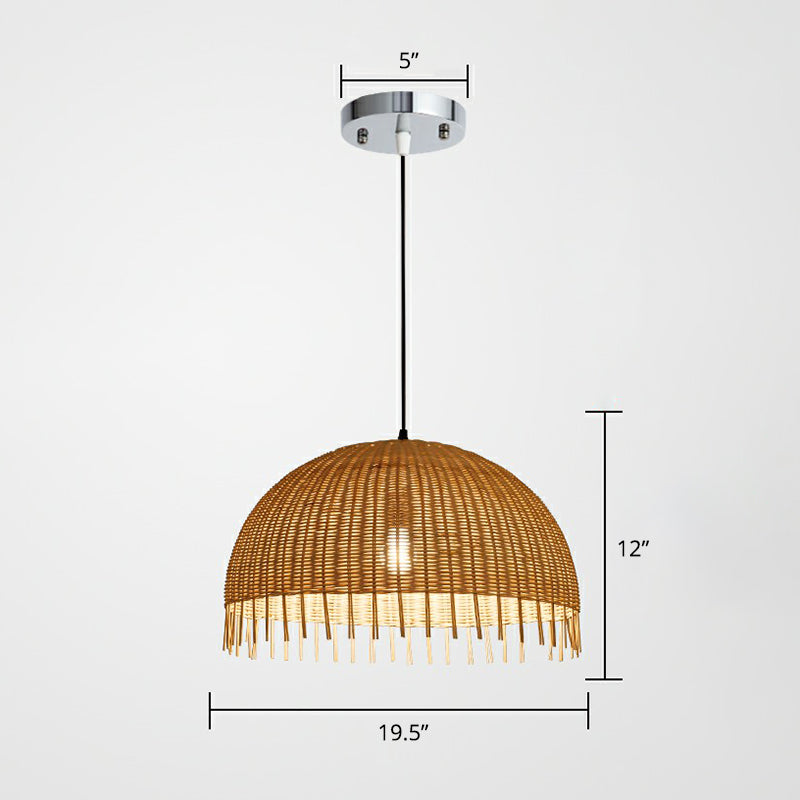 Minimalist 1 Head Down Lighting Wood Unfinished-Look Dome Pendant Light with Bamboo Shade