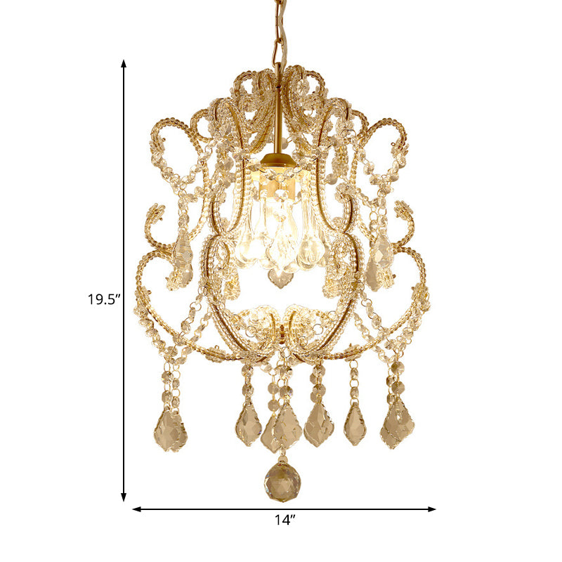 Brass Laser-Cut Pendant Lamp Modernism Crystal 1 Head Hanging Light Fixture for Living Room