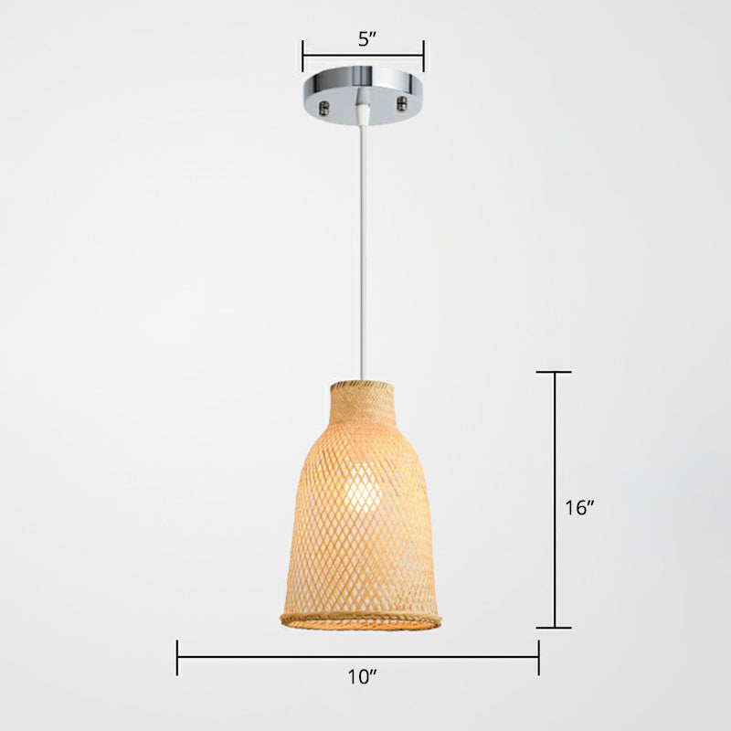 Criss-Crossed Woven Bamboo Pendant Light Minimalist 1-Light Restaurant Hanging Light in Wood