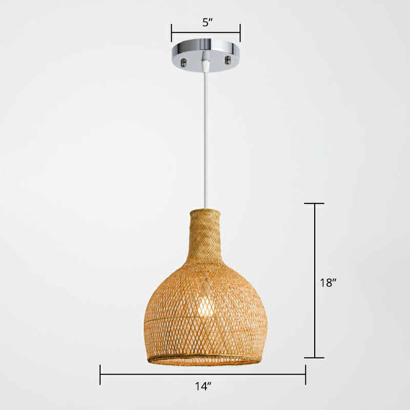 Criss-Crossed Woven Bamboo Pendant Light Minimalist 1-Light Restaurant Hanging Light in Wood