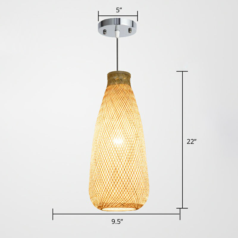 Criss-Crossed Woven Bamboo Pendant Light Minimalist 1-Light Restaurant Hanging Light in Wood