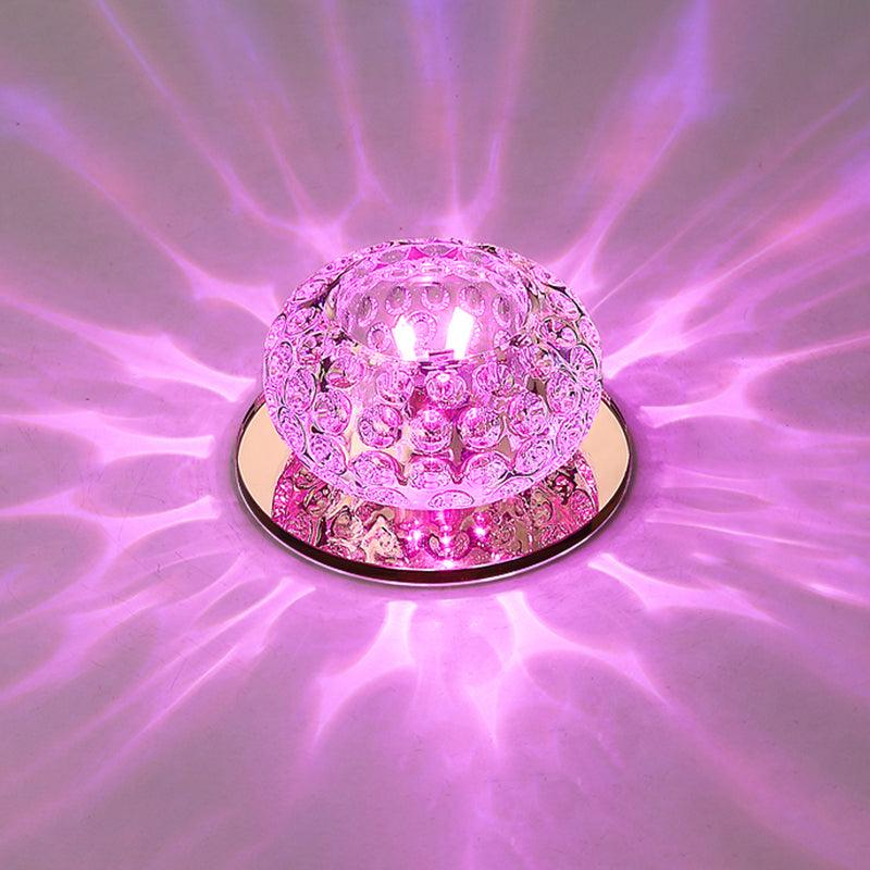 Living Room LED Mini Spotlight Decorative Flush Mount Ceiling Light with Circular Clear Crystal Shade