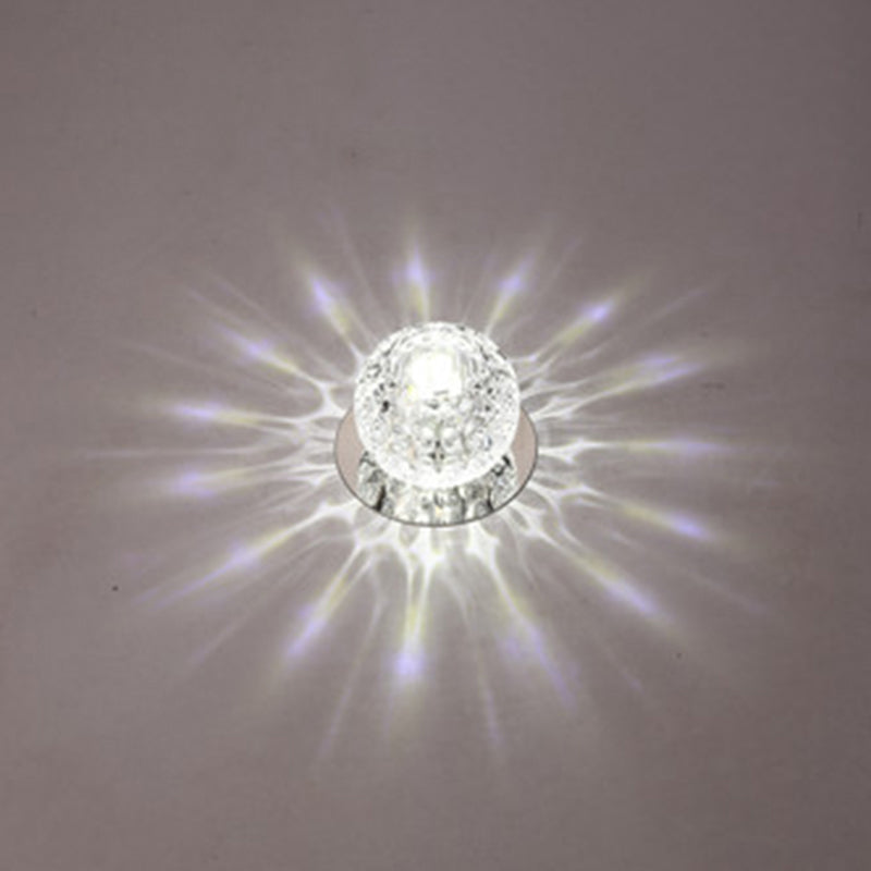 Living Room LED Mini Spotlight Decorative Flush Mount Ceiling Light with Circular Clear Crystal Shade