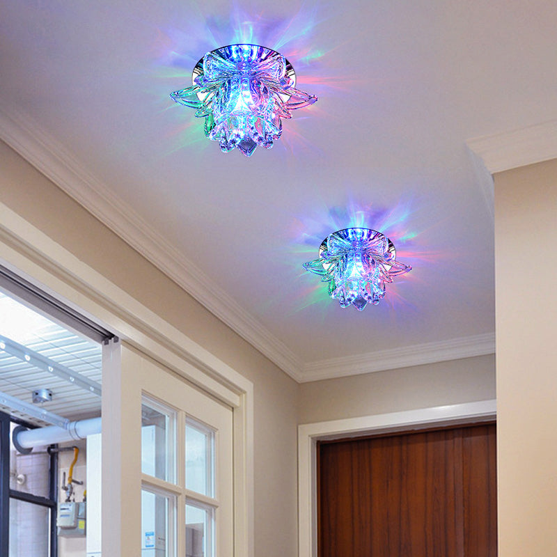 Contemporary Lotus Blossom Ceiling Flush Light Clear Crystal Corridor LED Flush Mount Fixture