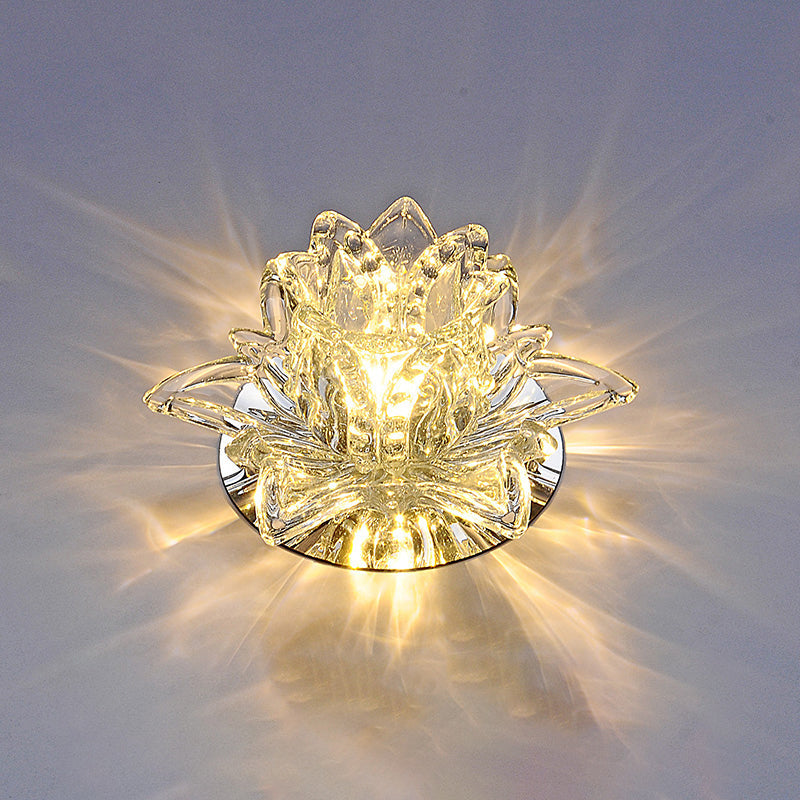 Contemporary Lotus Blossom Ceiling Flush Light Clear Crystal Corridor LED Flush Mount Fixture