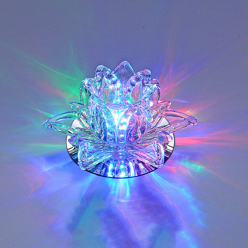 Contemporary Lotus Blossom Ceiling Flush Light Clear Crystal Corridor LED Flush Mount Fixture