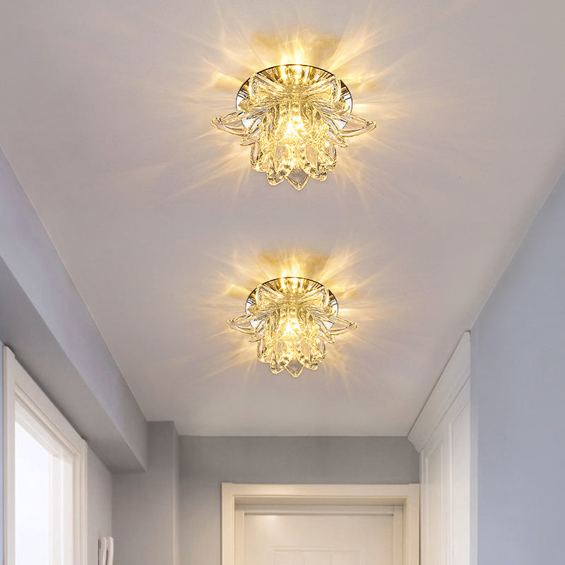 Contemporary Lotus Blossom Ceiling Flush Light Clear Crystal Corridor LED Flush Mount Fixture