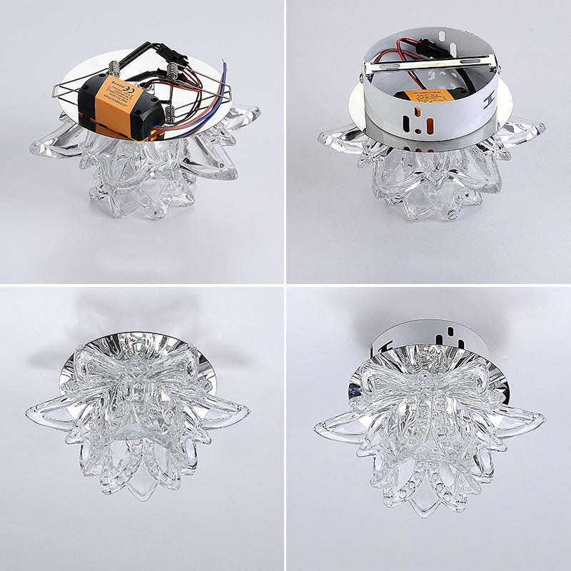 Contemporary Lotus Blossom Ceiling Flush Light Clear Crystal Corridor LED Flush Mount Fixture