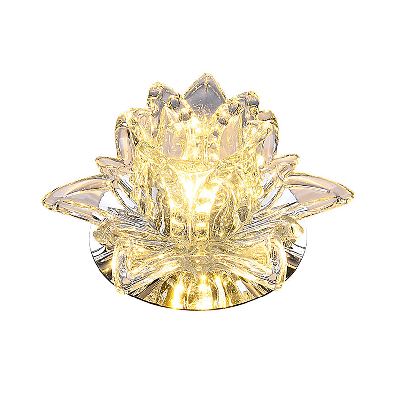 Contemporary Lotus Blossom Ceiling Flush Light Clear Crystal Corridor LED Flush Mount Fixture