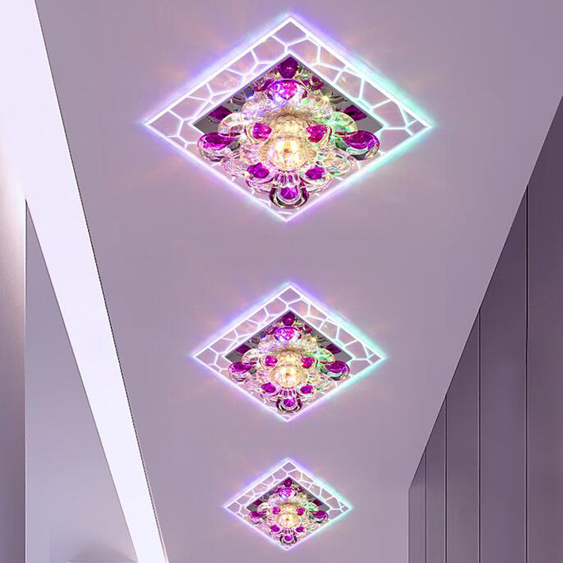 Lampada da soffitto quadrata in cristallo a forma di fiore Lampada moderna da incasso a LED trasparente per ingresso