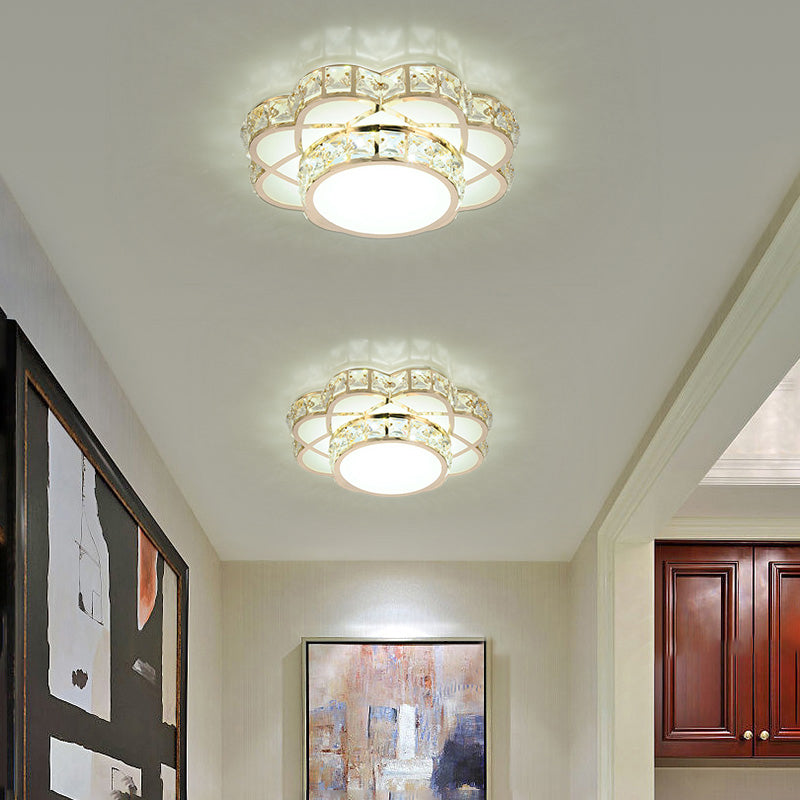 Modernist LED Flush - Mount Light Gold Finish Flower Massimale Fixture con Clear Crystal Shade