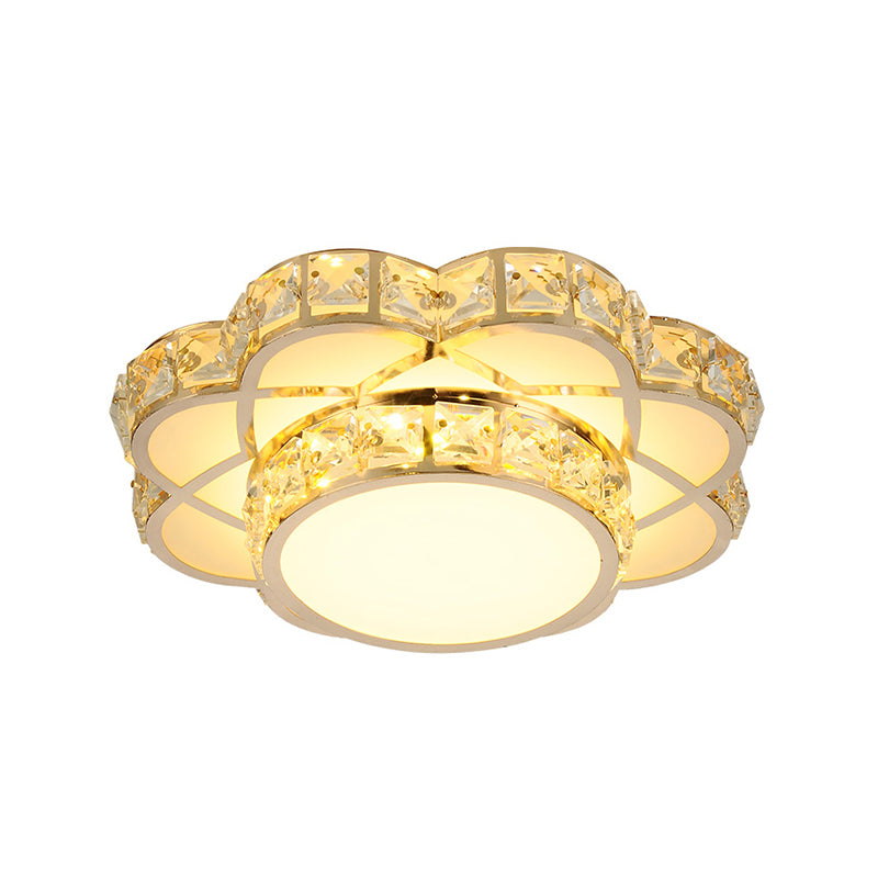 Modernist LED Flush - Mount Light Gold Finish Flower Massimale Fixture con Clear Crystal Shade