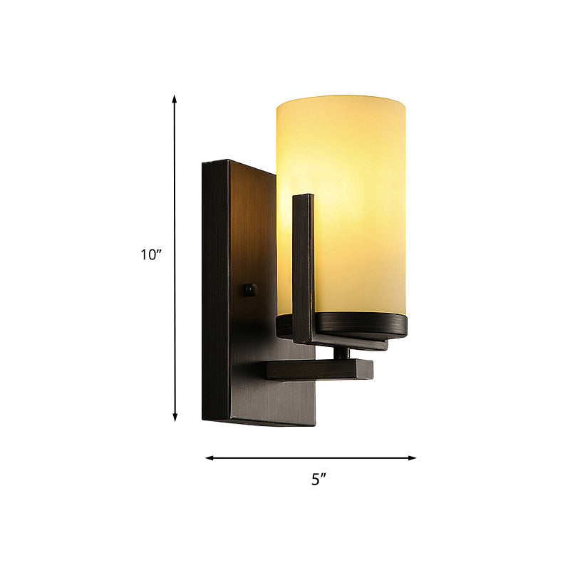 Opal Verre noir Black Murn Cylinder 1-Light Modern Wall Mount Mount Lightture avec plaque arrière carrée pour le porche