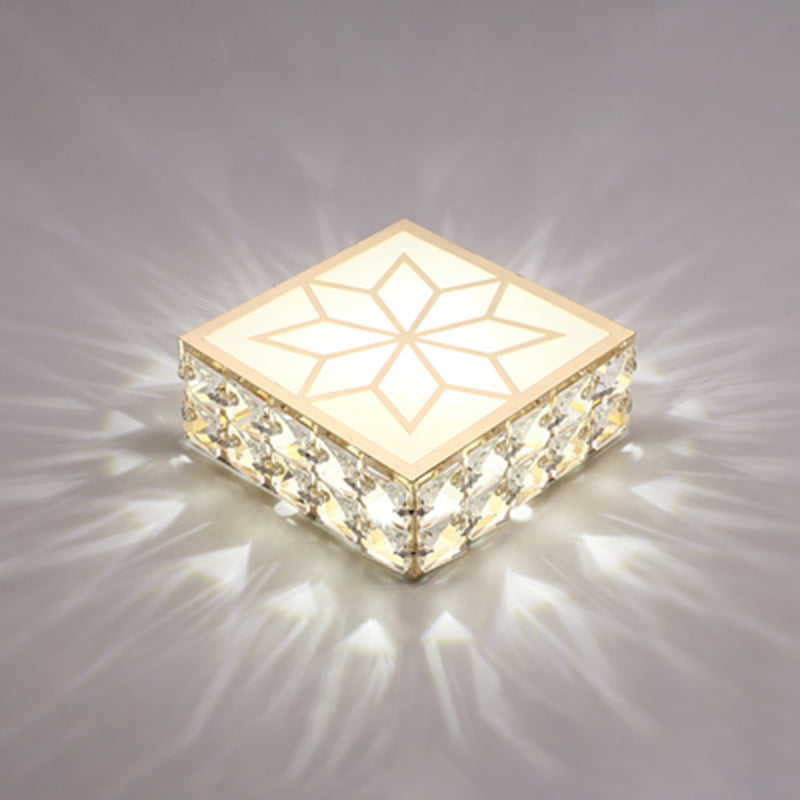 Gold Finish Square LED Ceiling Flush Light Modern Crystal Inserted Flush Mount Lighting for Aisle