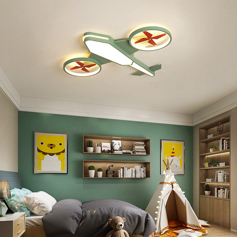 Kids Room Flush-Mount Light Creative Cartoon LED Ceiling Lighting with Airplane Acrylic Shade