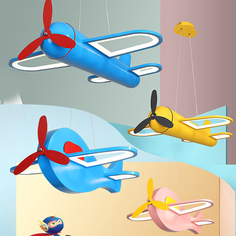 Propeller Jet Hanging Ceiling Light Cartoon Acrylic Childrens Playroom LED Chandelier
