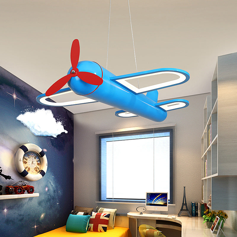 Propeller Jet Hanging Ceiling Light Cartoon Acrylic Childrens Playroom LED Chandelier