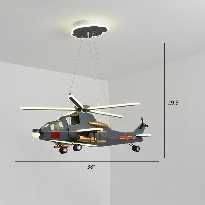 Hélicoptère militaire pour enfants a mené le lustre acrylique garçons chambre suspendue en noir