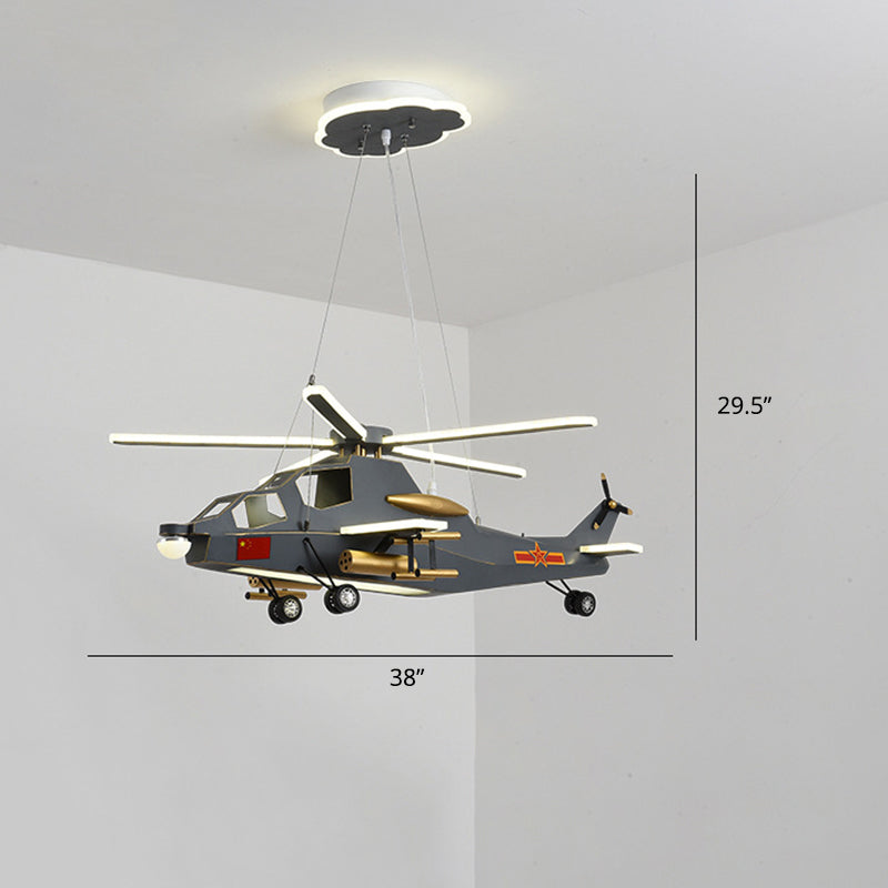Hélicoptère militaire pour enfants a mené le lustre acrylique garçons chambre suspendue en noir