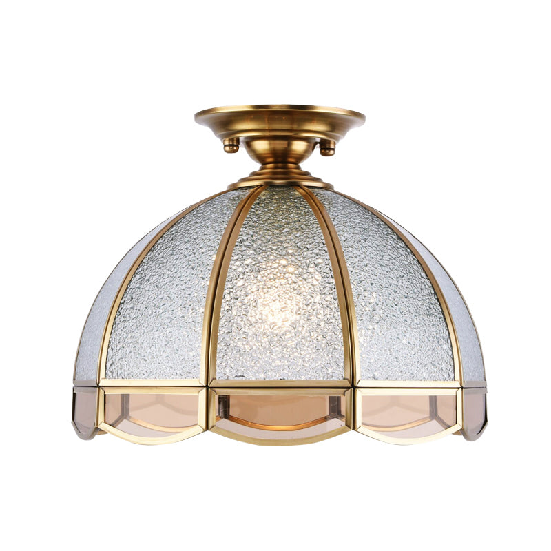 Hemisperische foyer plafondarmatuur traditioneel louche glas 1-licht semi-spoellicht met geschulpte rand