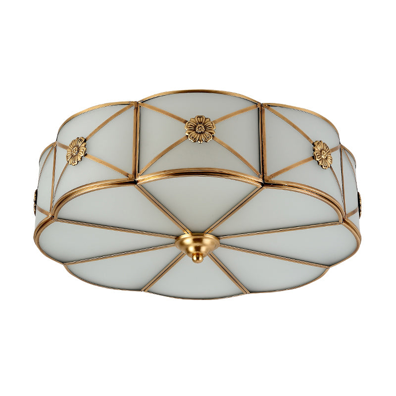Blume Wohnzimmer Flush-Mount Licht Antike weiße Glas Messing Deckenleuchte mit X-Brace