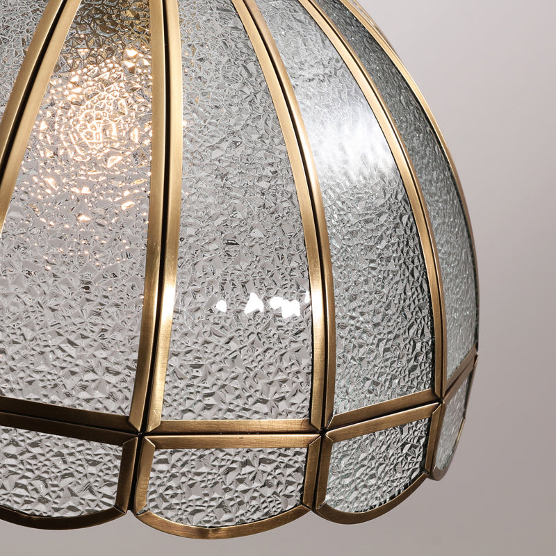 Antiqued Gold Hanging Light Traditional Water Glass Dome Pendant Lighting with Scalloped Edge