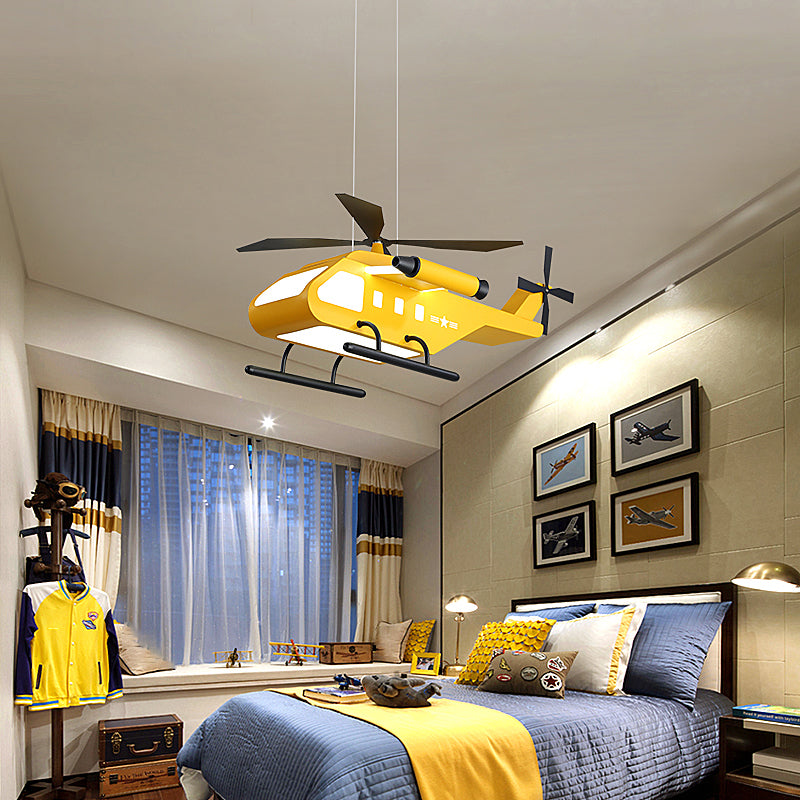 Helicopter LED Suspension Light Fixture Kids Style Metal Bedroom Chandelier Lamp