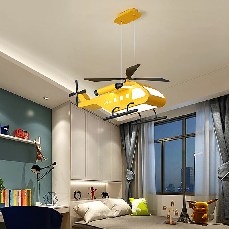 Helicopter LED Suspension Light Fixture Kids Style Metal Bedroom Chandelier Lamp